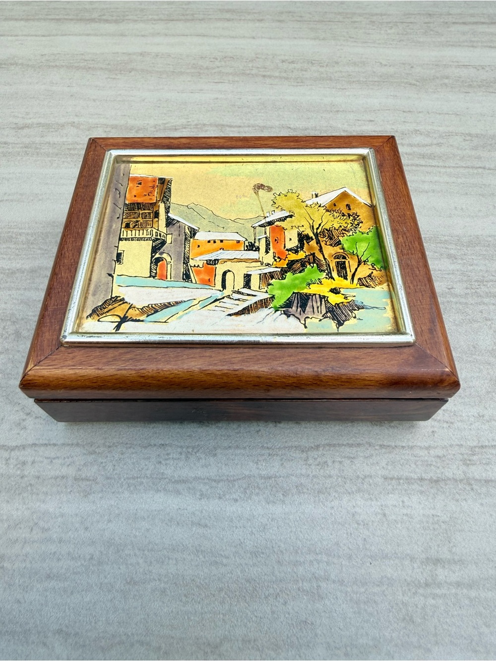 Vintage Italian Handcrafted Wood Trinket Box Leader Creazioni d'arte 23K Gold